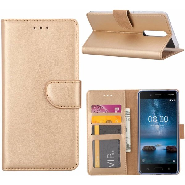 Merkloos Nokia 8 Portemonnee hoesje / book case Champange Goud