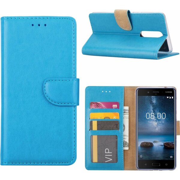 Merkloos Portemonnee hoesje voor Nokia 3 book case met pasjes Blauw