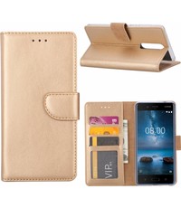 Merkloos Portemonnee hoesje voor Nokia 3 book case met pasjes Champagne Goud