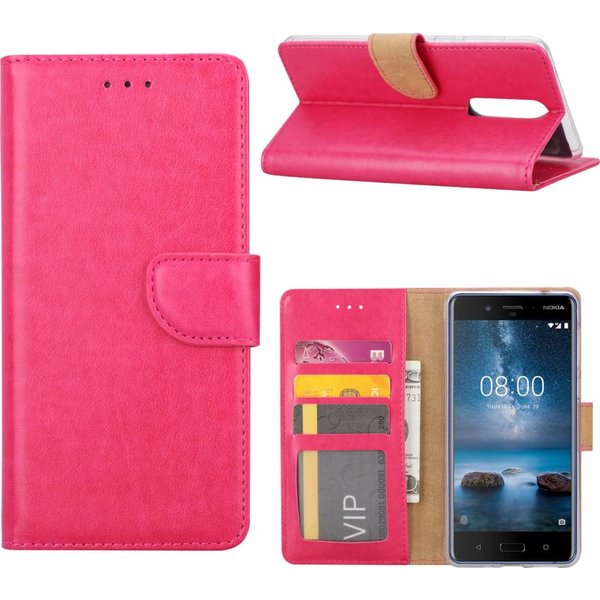 Merkloos Portemonnee hoesje voor Nokia 3 book case met pasjes Pink