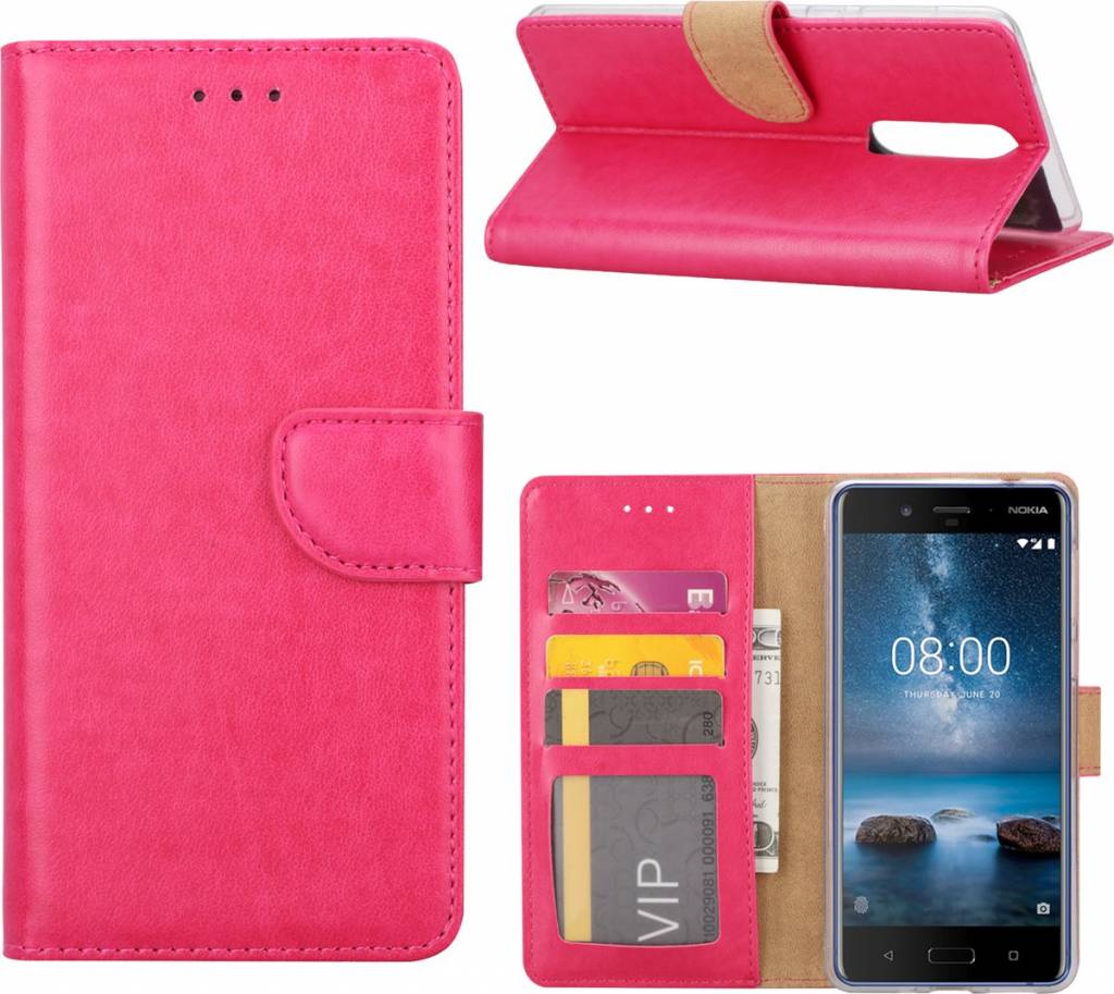 Mexico breuk lotus Portemonnee hoesje voor Nokia 3 book case met pasjes Pink - Phonecompleet.nl