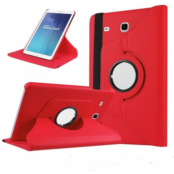 Merkloos Rood Galaxy Tab E 9,6 inch Tablet Case hoesje met 360ﾰ draaistand cover hoes