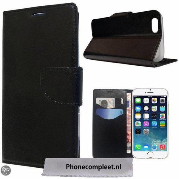 Merkloos iPhone 6 / iPhone 6S (4, 7 inch) Wallet Boek Case Lederen Hoesje Zwart