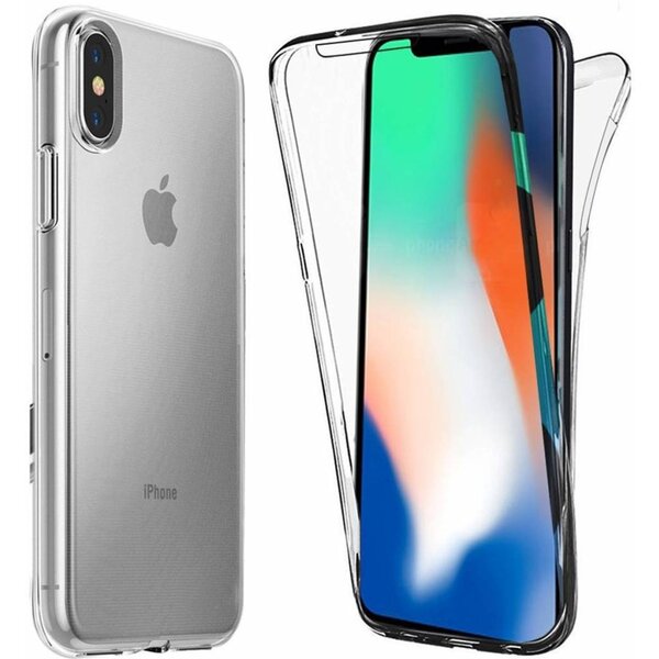 Merkloos iPhone X / Xs Dual TPU Case hoesje 360° Cover 2 in 1 Case ( Voor en Achter) Transparant