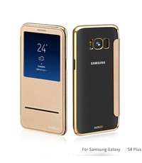 Merkloos Samsung Galaxy S8+ (Plus) window view folio flip cover (slide to answer) hoesje Champagne Goud