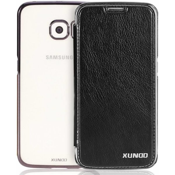 Merkloos Samsung Galaxy S8+ Plus Folio Flip hoesje + Pasjes met ultra Dunne transparant TPU cover Zwart
