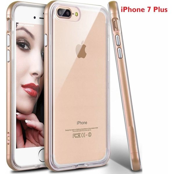 Merkloos iPhone 8 Plus / iPhone 7 Plus 5.5 inch TPU Transparant Back Case Hoesje Met Bumper Champagne Goud