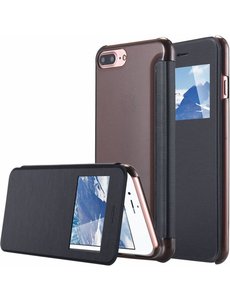Merkloos iPhone 8 Plus / iPhone 7 Plus hoesje Window View Folio Brushed Hard Shell Clear Back Zwart