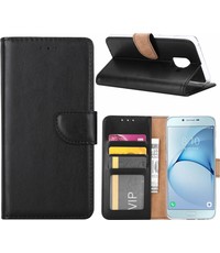 Merkloos Samsung Galaxy A6+ (2018) case Zwart Portemonnee hoesje met opbergvakjes