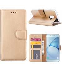 Merkloos Samsung Galaxy A6+ (2018) case Goud Portemonnee hoesje met opbergvakjes