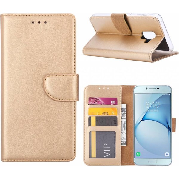 Merkloos Samsung Galaxy A6+ (2018) case Goud Portemonnee hoesje met opbergvakjes