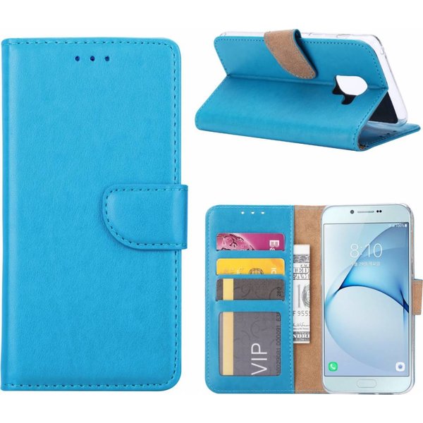 Merkloos Samsung Galaxy A6+ (2018) case Blauw Portemonnee hoesje met opbergvakjes