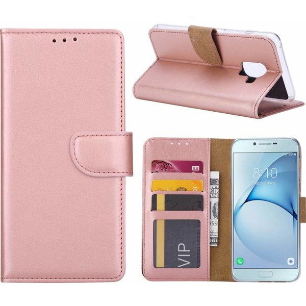 Merkloos Samsung Galaxy A6+ (2018) case Rose Goud Portemonnee hoesje met opbergvakjes