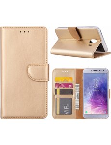 Merkloos Samsung Galaxy J4 (2018) case Goud Portemonnee hoesje met opbergvakjes