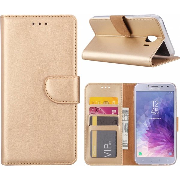 Merkloos Samsung Galaxy J4 (2018) case Goud Portemonnee hoesje met opbergvakjes