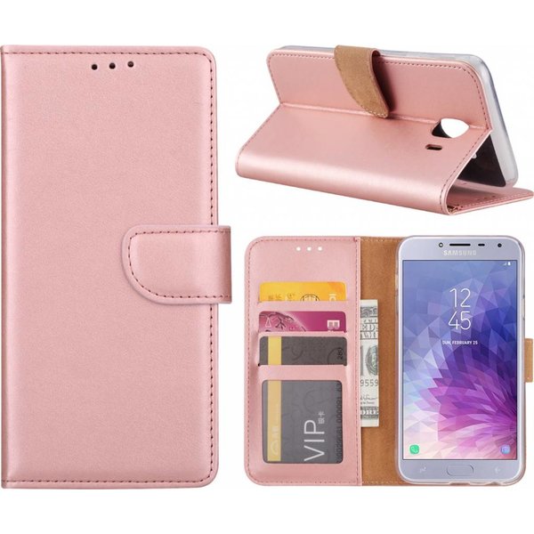 Merkloos Samsung Galaxy J4 (2018) case Rose Goud Portemonnee hoesje met opbergvakjes