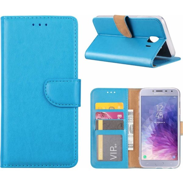 Merkloos Samsung Galaxy J4 (2018) case Blauw Portemonnee hoesje met opbergvakjes