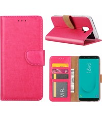 Merkloos Samsung Galaxy J6 (2018) case Roze Portemonnee hoesje met opbergvakjes