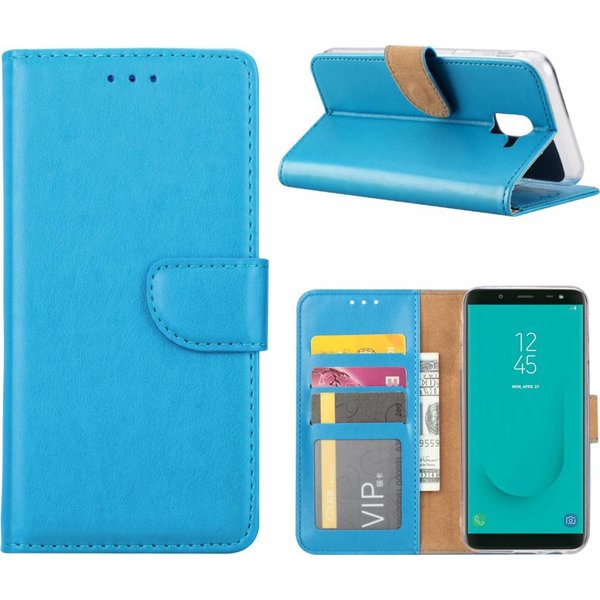 Merkloos Samsung Galaxy J6 (2018) case Blauw Portemonnee hoesje met opbergvakjes