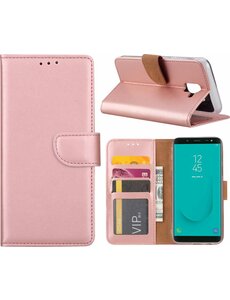Merkloos Samsung Galaxy J6 (2018) case Rose Goud Portemonnee hoesje met opbergvakjes