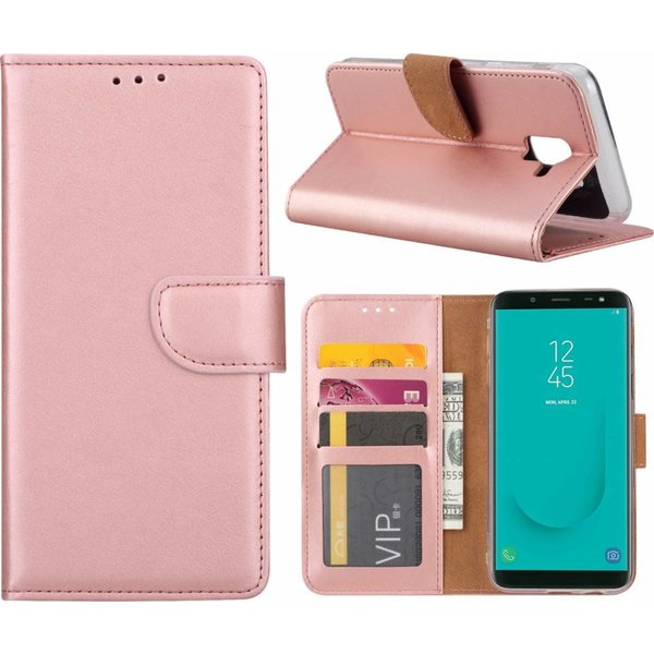 Merkloos Samsung Galaxy J6 (2018) case Rose Goud Portemonnee hoesje met opbergvakjes