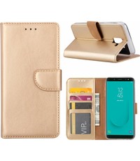 Merkloos Samsung Galaxy J6 (2018) case Goud Portemonnee hoesje met opbergvakjes