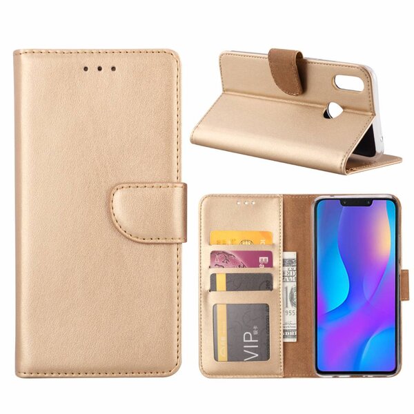 Merkloos Huawei P Smart+ (Plus) Goud Booktype / Portemonnee TPU Lederen Hoesje