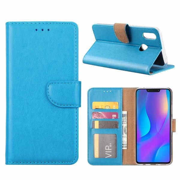 Merkloos Huawei P Smart+ (Plus) Blauw Booktype / Portemonnee TPU Lederen Hoesje