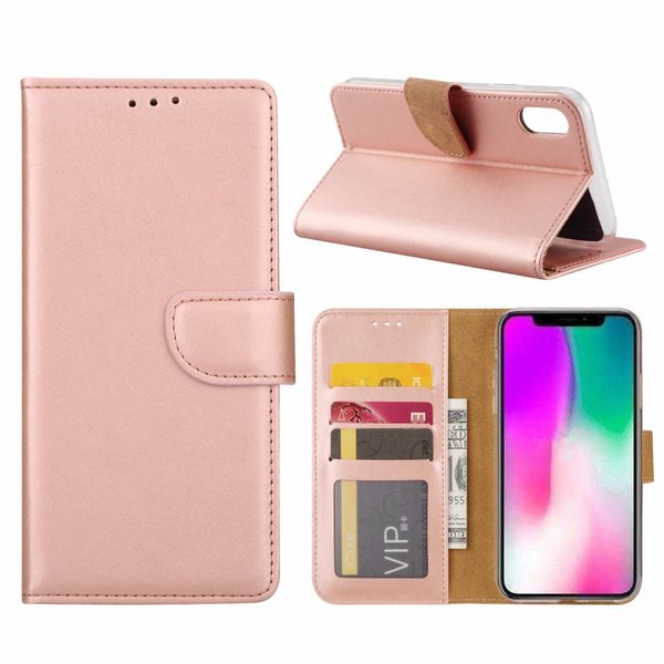 Merkloos iPhone Xr Rose Goud Booktype / Portemonnee TPU Lederen Hoesje