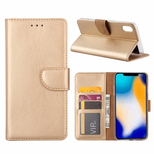 Merkloos iPhone Xs Max Goud Booktype / Portemonnee TPU Lederen Hoesje