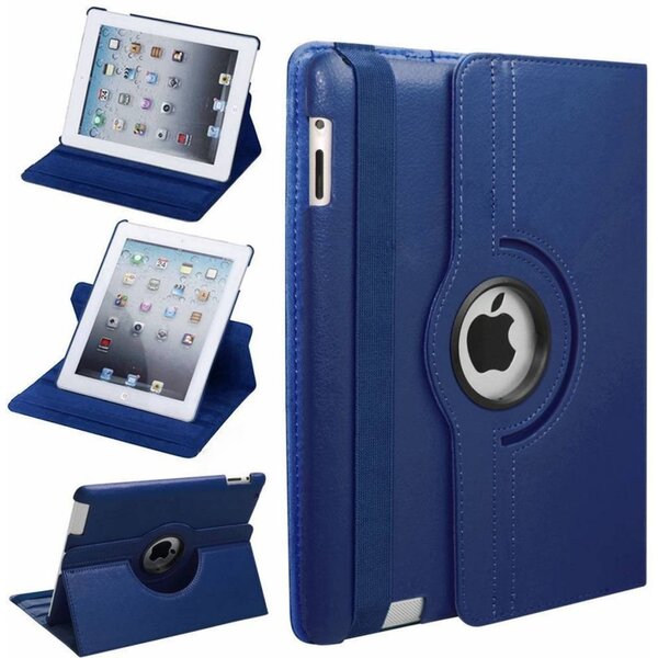 Merkloos iPad 2, 3 en 4 Case met 360 Graden draaistand hoesje met Stand Donker Blauw