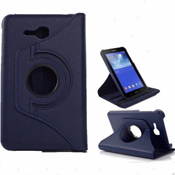 Merkloos Samsung Galaxy Tab 3 - Lite 7.0 inch (T110 / T111 / T113) Tablet Case hoesje 360 Draaibaar - Donker Blauw