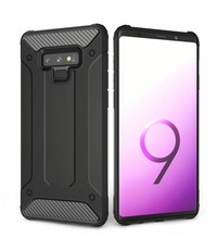 Merkloos Samsung Galaxy Note 9 Zwart Anti Shock Dual Layer Hybrid Armor Carbon hoesje