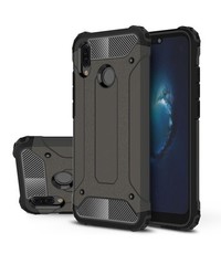 Merkloos Huawei P Smart+ (Plus) Dual layer Rugged Armor hoesje / Hard PC & TPU Hybrid case Zwart