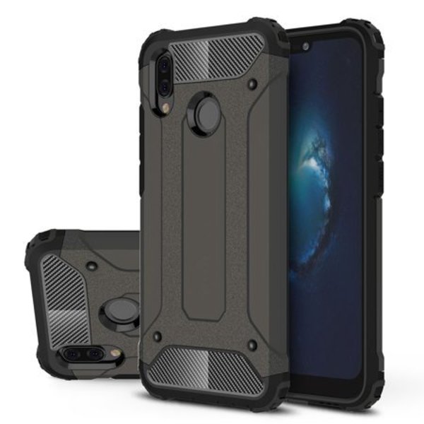 Merkloos Huawei P Smart+ (Plus) Dual layer Rugged Armor hoesje / Hard PC & TPU Hybrid case Zwart