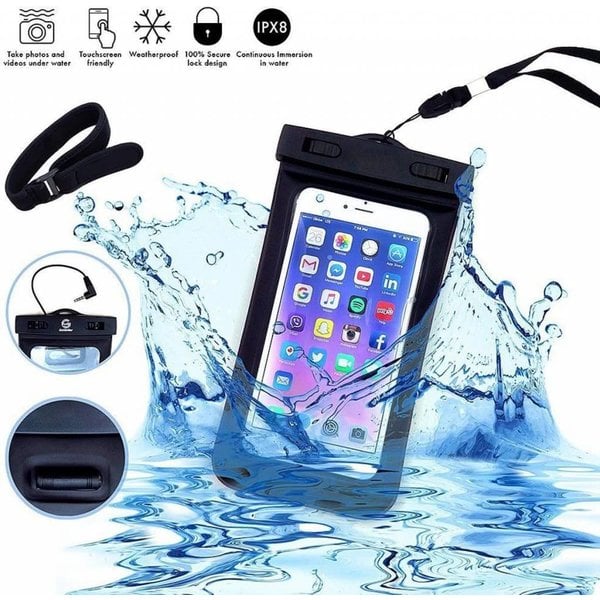Merkloos Neon Multi Functional Waterdichte telefoon hoesje Pouch Met headphone Audio Jack voor iPhone Xs Max Zwart