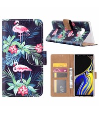 Merkloos Samsung Galaxy Note 9 Flamingo Design Boek hoesje met pasjesruimte