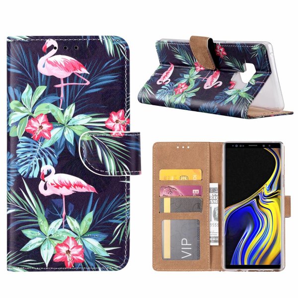 Merkloos Samsung Galaxy Note 9 Flamingo Design  Boek hoesje met pasjesruimte