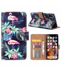 Merkloos iPhone Xs Max Flamingo Design Boek hoesje met pasjesruimte