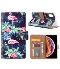Merkloos iPhone Xr Flamingo Design Boek hoesje met pasjesruimte
