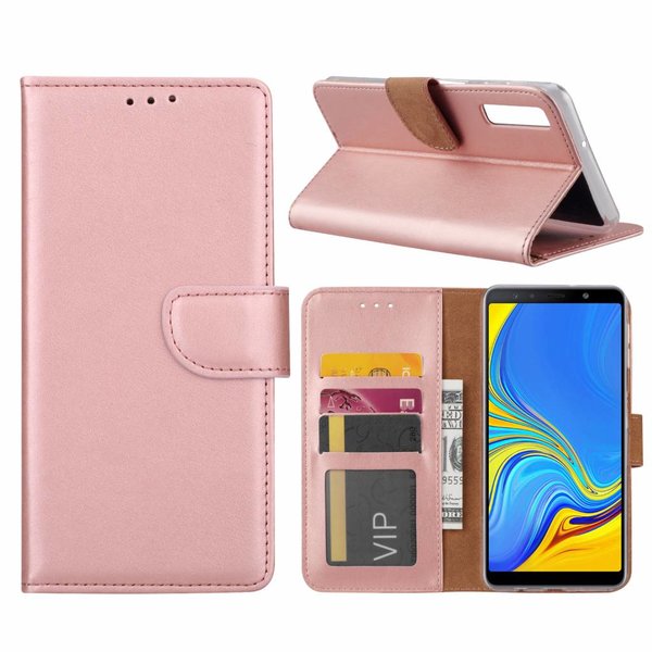 Merkloos Samsung Galaxy A7 2018 Rose Goud Booktype / Portemonnee TPU Lederen Hoesje