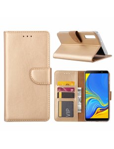 Merkloos Samsung Galaxy A7 2018 Goud Booktype / Portemonnee TPU Lederen Hoesje
