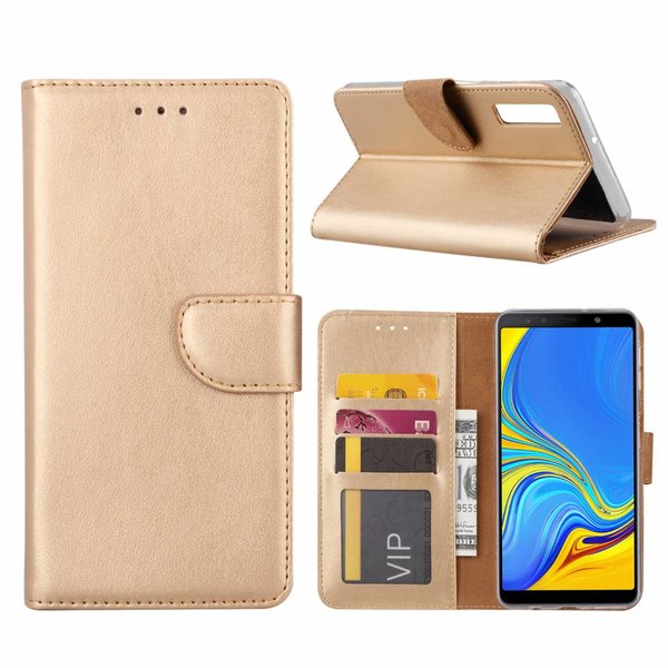 Merkloos Samsung Galaxy A7 2018 Goud Booktype / Portemonnee TPU Lederen Hoesje