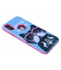 Merkloos iPhone X / Xs 3D Katje met Bril Design backcover Hoesje