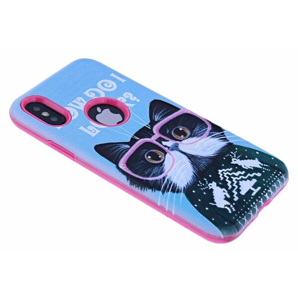 Merkloos iPhone X / Xs 3D Katje met Bril Design Back Cover Hoesje