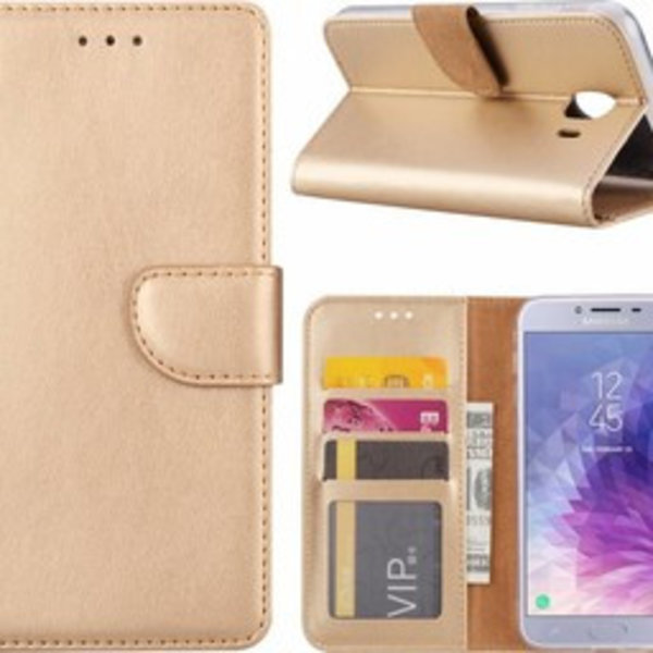 Merkloos Samsung Galaxy J4+ (Plus) 2018 case Goud Portemonnee hoesje met opbergvakjes