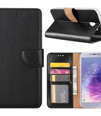 Merkloos Samsung Galaxy J4+ (Plus) 2018 case Zwart Portemonnee hoesje met opbergvakjes