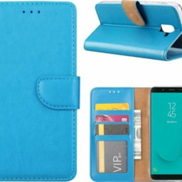 Merkloos Samsung Galaxy J6+ (Plus) 2018 case Blauw Portemonnee hoesje met opbergvakjes