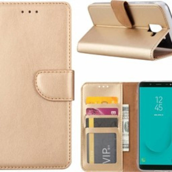 Merkloos Samsung Galaxy J6+ (Plus) 2018 case Goud Portemonnee hoesje met opbergvakjes