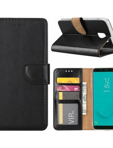 Merkloos Samsung Galaxy J6+ (Plus) 2018 case Zwart Portemonnee hoesje met opbergvakjes